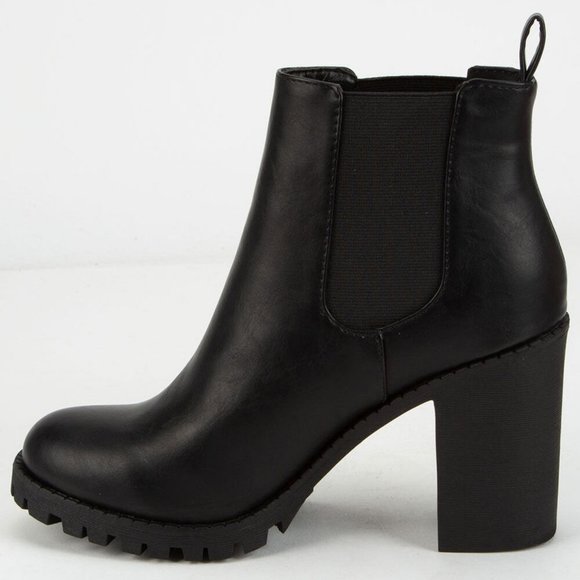 HP💃 Black Round Toe Chelsea Ankle Boot Booties Chunky Block Heel Lug Platform - Picture 3 of 5